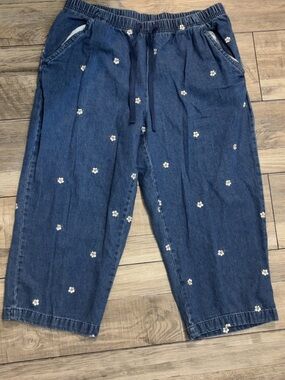 Embroidered Grannycore Daisy Denim Capri Pants Size M